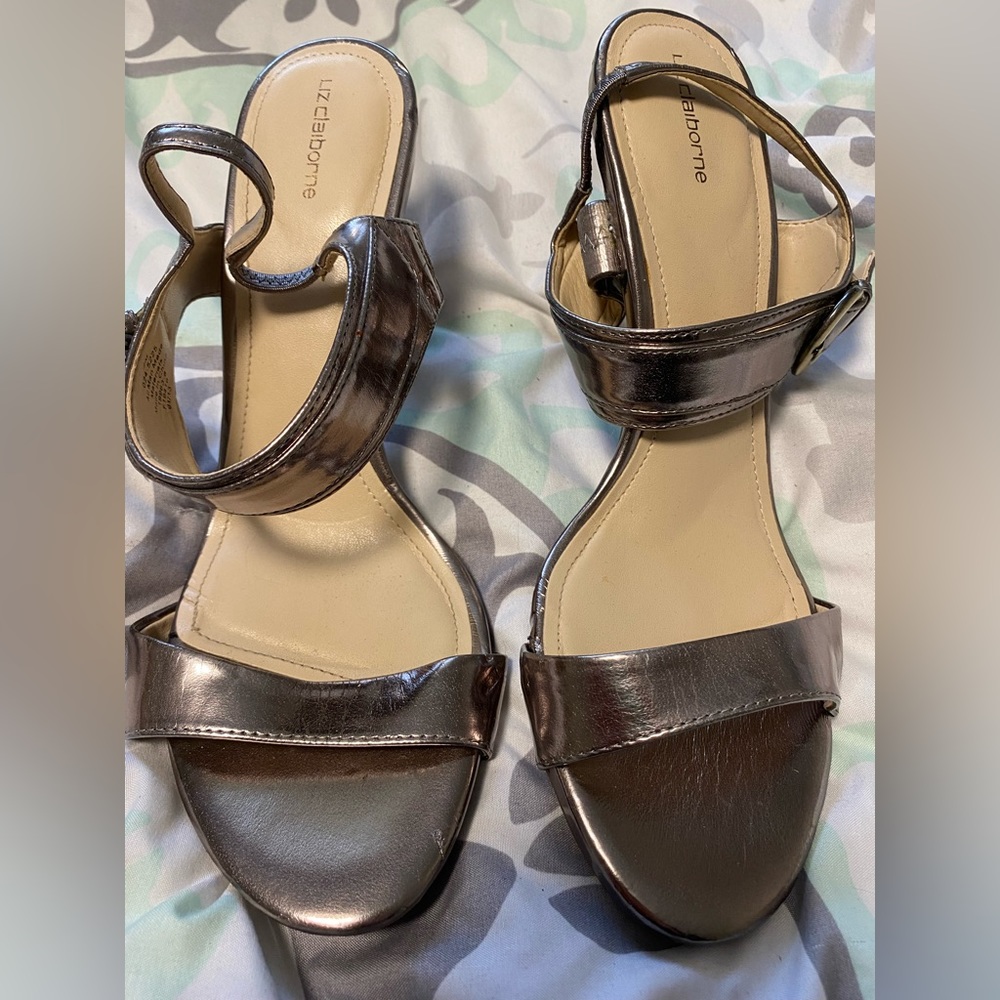 Liz Claiborne women’s heels, size 9. Metallic silver color.